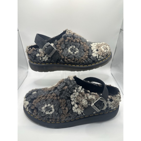 Dr. Martens Isham Black Crochet Mens 9 Womens 10Wool Faux Fur Slides Clog Slip